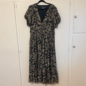 Anthropologie Dark Green and Gold Maxi Dress